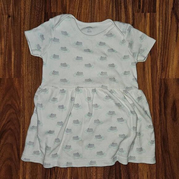 5 For $25 Essentials White & Grey Hippo Dress W/ Built In Bodysuit Baby 24M - Picture 1 of 6